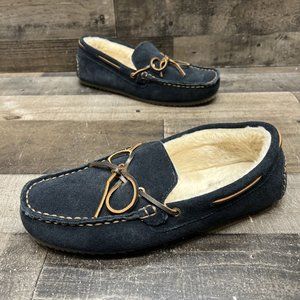 Clarks Mens Navy Blue Suede Faux Fur Slippers Size 10 M